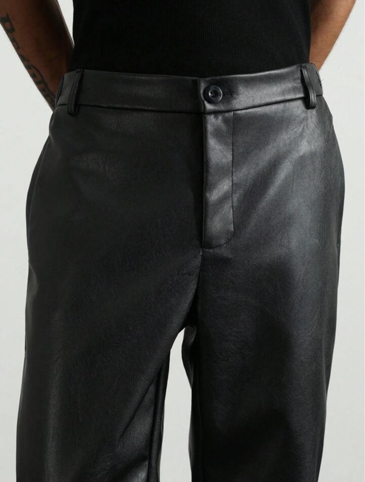 Men's Black PU Leather Trousers Pants